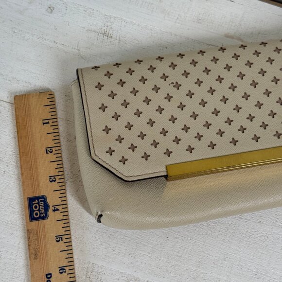 J.Crew Claremont Perforated Clutch Beige Leather Gold Hardware - Picture 9 of 10